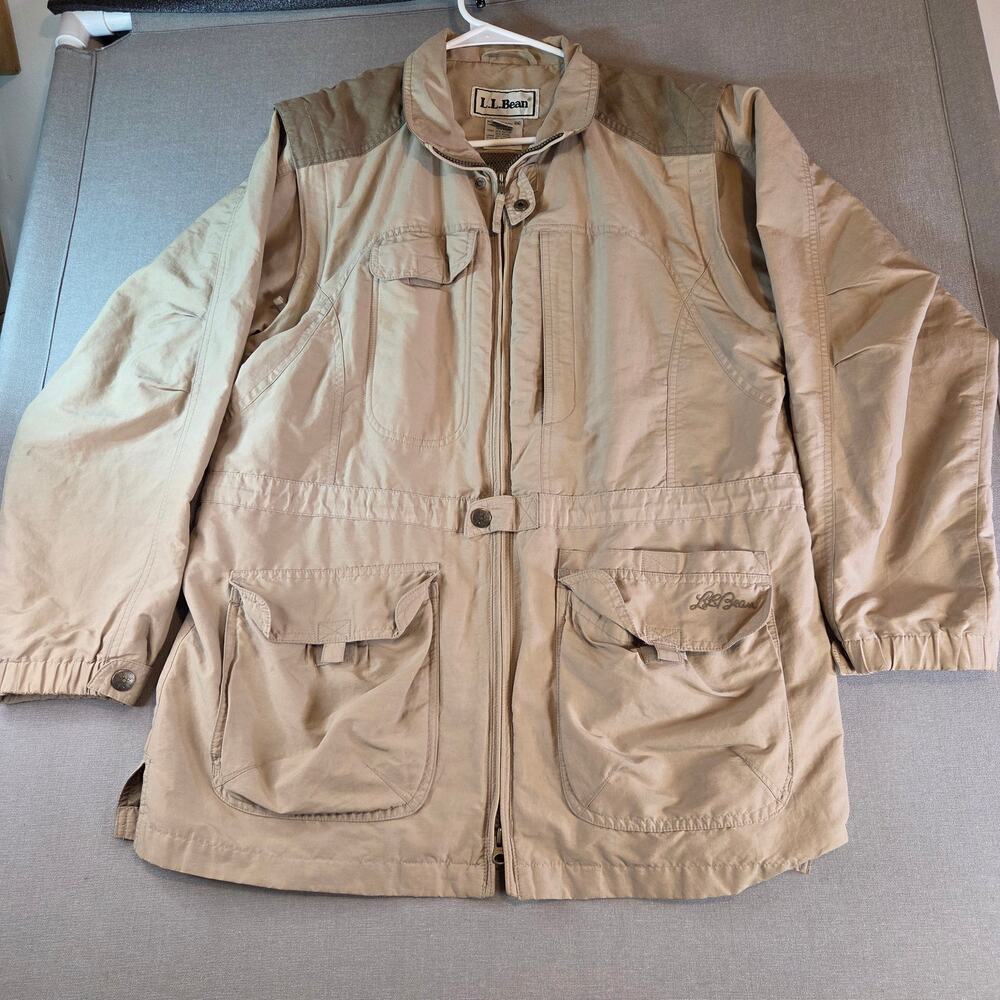 L.L. Bean Women’s Convertible Field Jacket Vest Beige Large Zip Off Sleeves